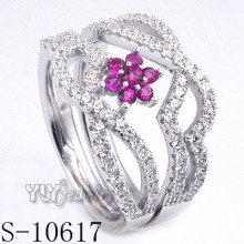 925 Sterling Silver Flower Pink Zirconia Women Ring (S-10617)